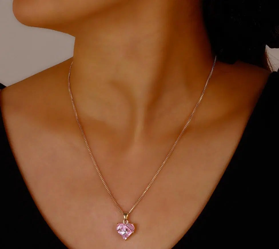 Heart Design Gold Plated Pendant with Pink Zircon - 1 Pc