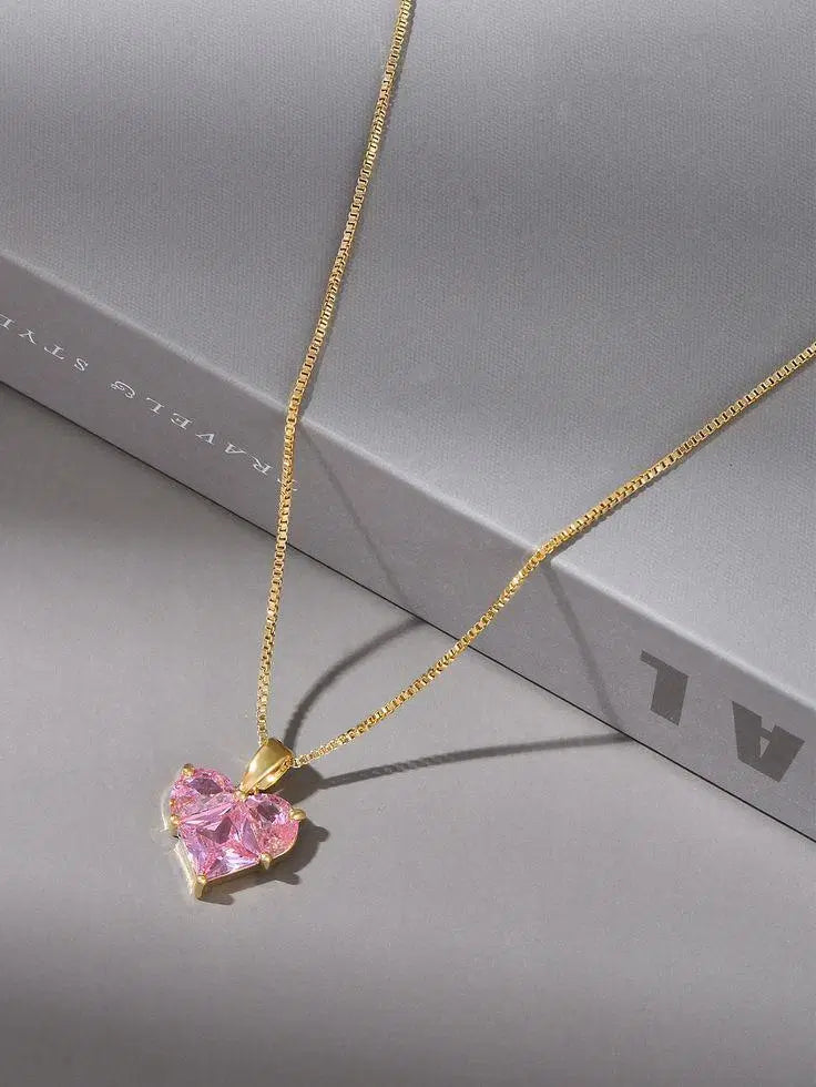 Heart Design Gold Plated Pendant with Pink Zircon - 1 Pc
