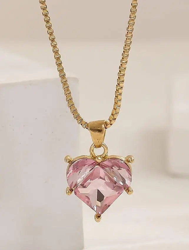 Heart Design Gold Plated Pendant with Pink Zircon - 1 Pc