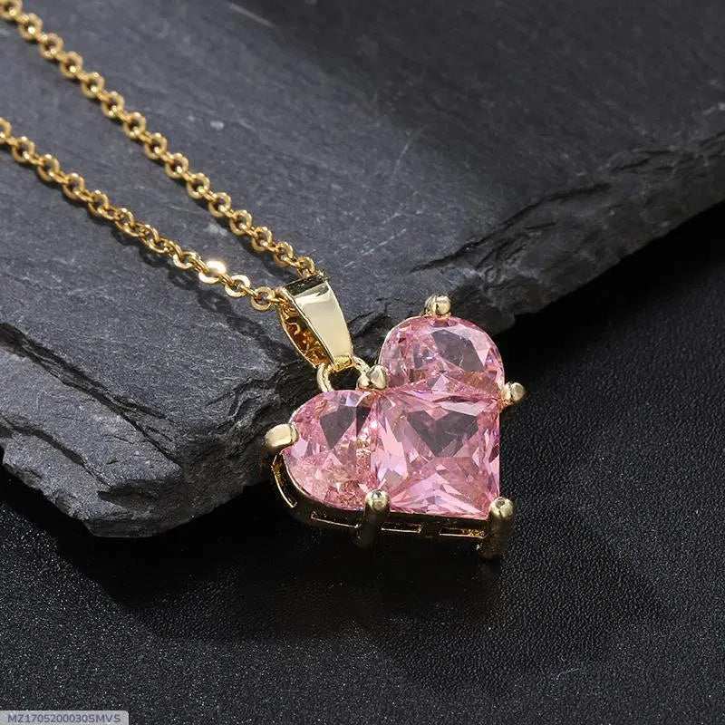 Heart Design Gold Plated Pendant with Pink Zircon - 1 Pc