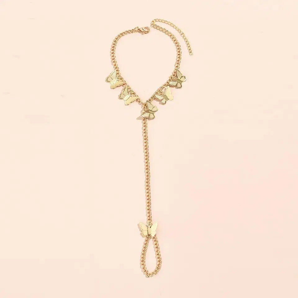 Gold Plated Butterfly Hanging Charm Bracelet - 1 Pc Adjustable Modern Design